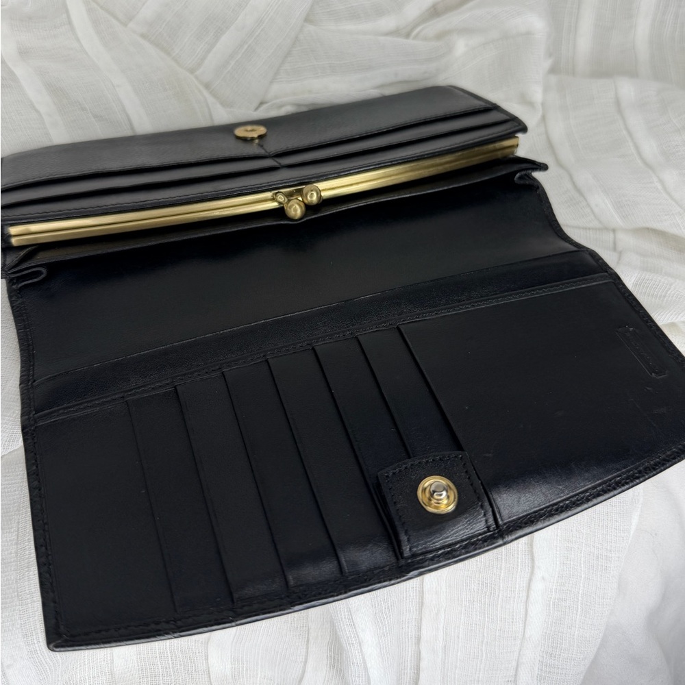 Vintage Coach Madison Black Leather Kiss Lock Clutch Wallet Made in Italy - Picture 15 of 16
